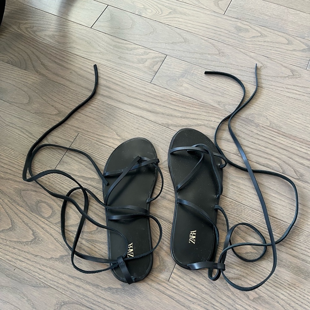 Zara Elegant Black Lace-Up Sandals
